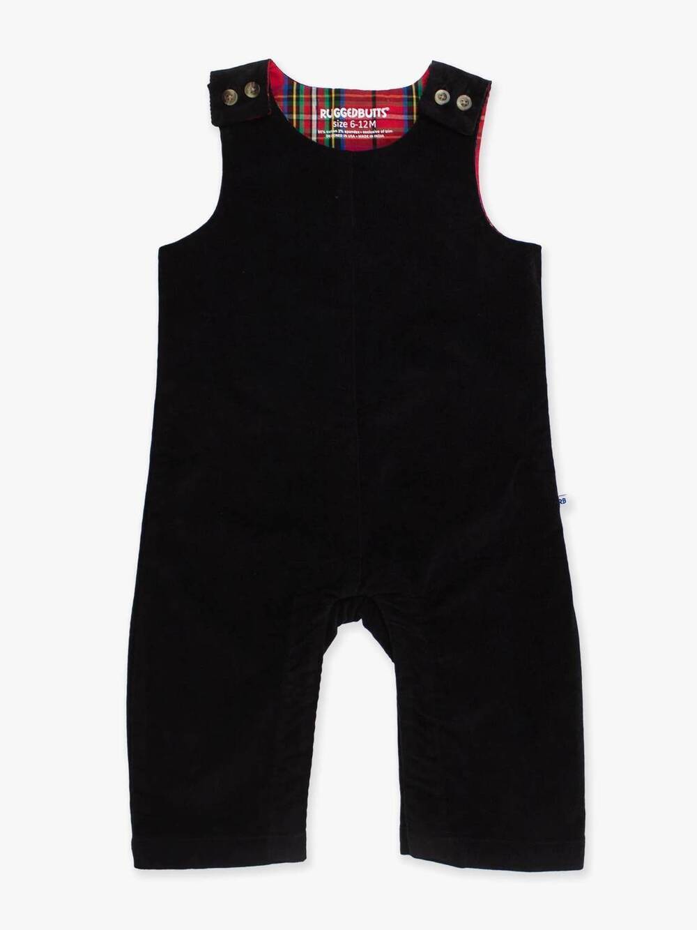 NEW RUFFLEBUTTS baby boys stretch corduroy longall romper in black